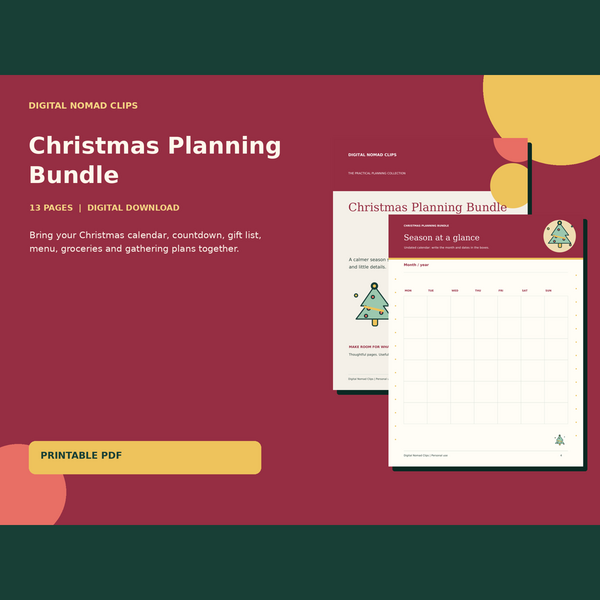 Christmas Planning Bundle with actual illustrated PDF page previews